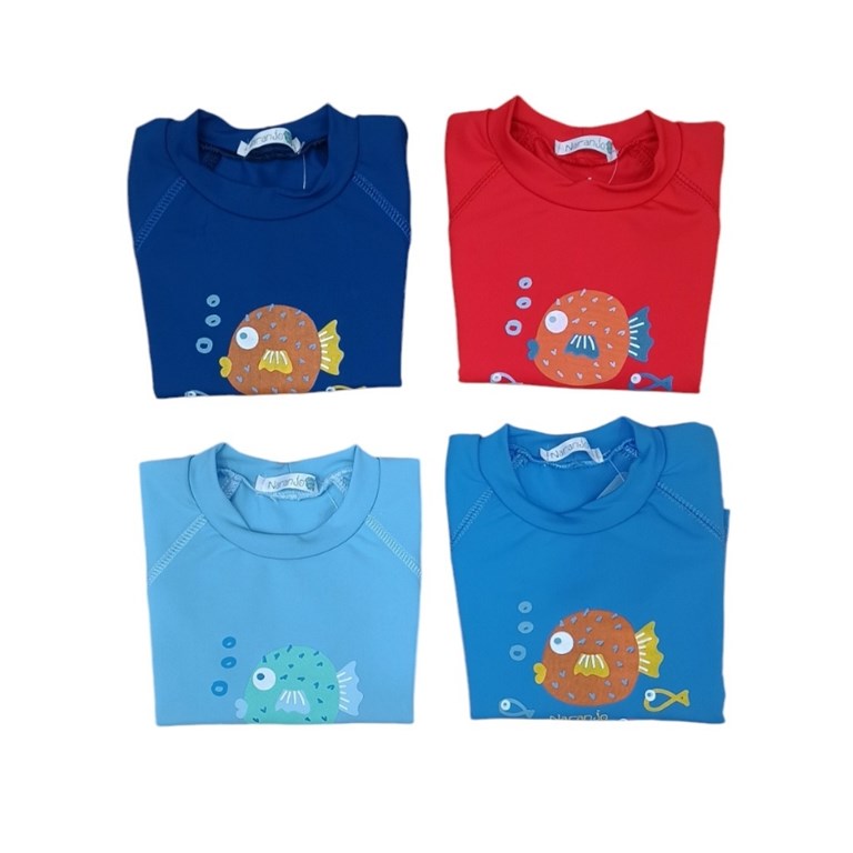 remera manga larga proteccion uv +50 estampa bebes naranjo