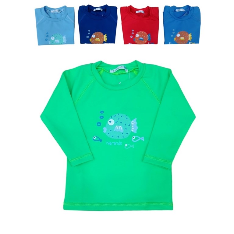 remera manga larga proteccion uv +50 estampa bebes naranjo