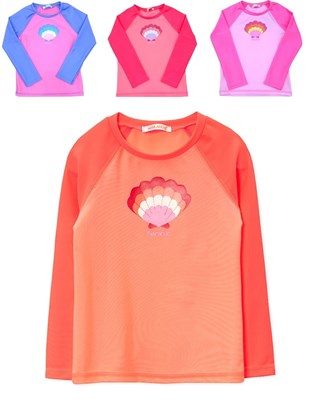 REMERA MANGA LARGA COMBINADA CON LOGO UV+50 PARA NENA NARANJO