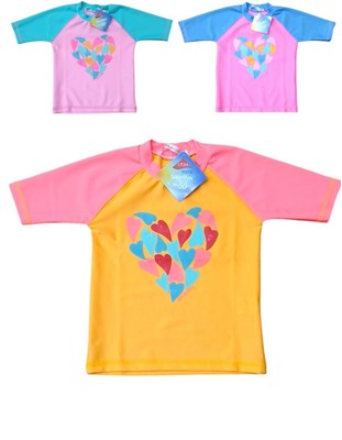 REMERA M/C UV PROTECCION SOLAR +50 NENA ESTAMPADA VIDA MARINA AGUA. NARANJO