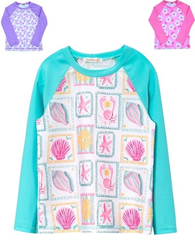 REMERA MANGA LARGA PARA NENA UV+50 ESTAMPADA ESTRELLAS NARANJO