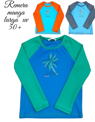 Remera uv  m/larga lisa comb c/logo varon. NARANJO