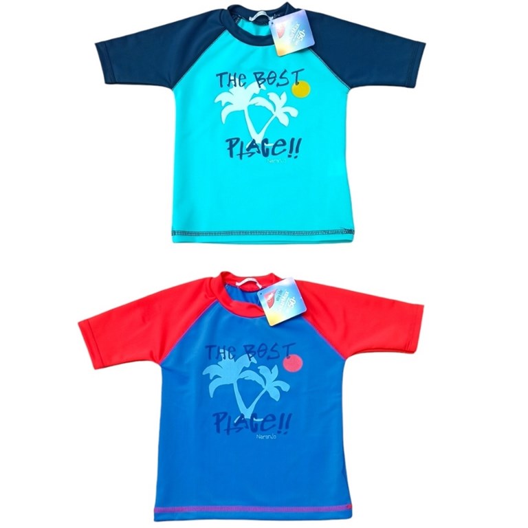 REMERA M/C UV PROTECCION SOLAR +50 NIÑO SURF. NARANJO