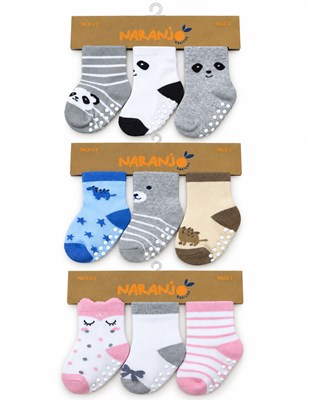 PACK X3: MEDIA BEBE/A CON ANTIDESLIZANTE ESTAMPADAS.COLORES SURTIDOS. NARANJO