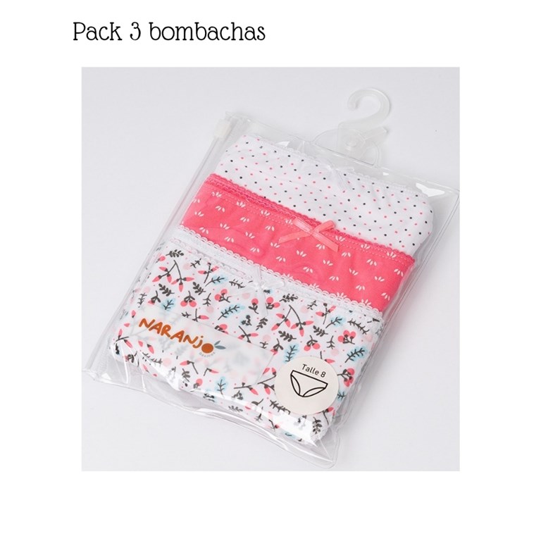 Set de 3 bombachas de nena en estuche de pvc. Naranjo