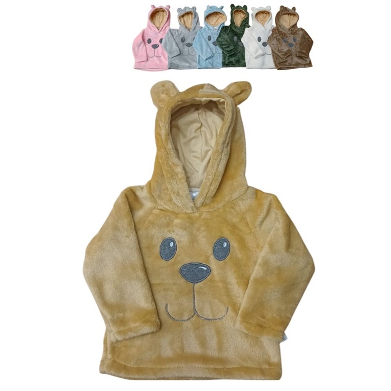 BUZO PIEL DE OSO CON CAPUCHA CON APLIQUE. GAMISE