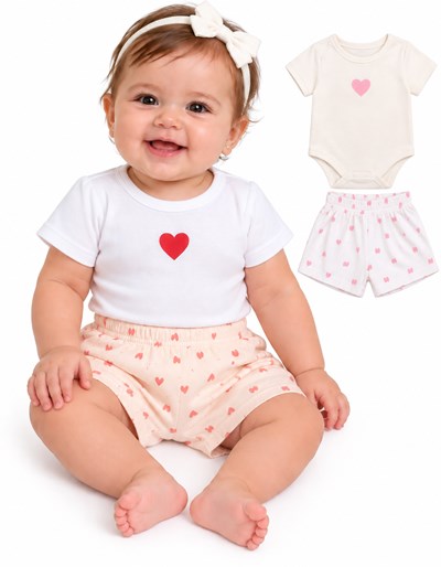 CONJUNTO BEBA. SHORT SUBLIMADO + BODY CON ESTAMPA. GAMISE