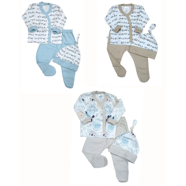 SET AJUAR 3 PIEZAS EN SOBRE PVC BATITA GORRITO Y MEDIO OSITO GAMISE