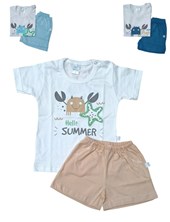 CONJUNTO REMERA MANGA CORTA ESTAMPADA DINOSAURIO PARA BEBE VARON Y SHORT COLOR LISO GAMISE