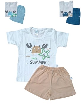 CONJUNTO REMERA MANGA CORTA ESTAMPADA DINOSAURIO PARA BEBE VARON Y SHORT COLOR LISO GAMISE