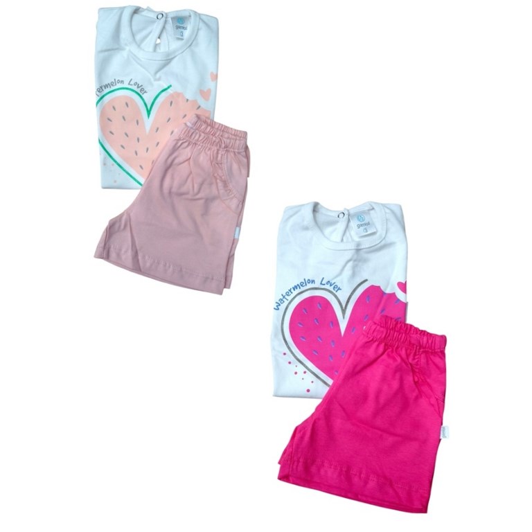 CONJUNTO REMERA MANGA CORTA ESTAMPADA NENITAS Y SHORT COLOR LISO ALGODON GAMISE