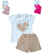 CONJUNTO REMERA MANGA CORTA ESTAMPADA NENITAS Y SHORT COLOR LISO ALGODON GAMISE