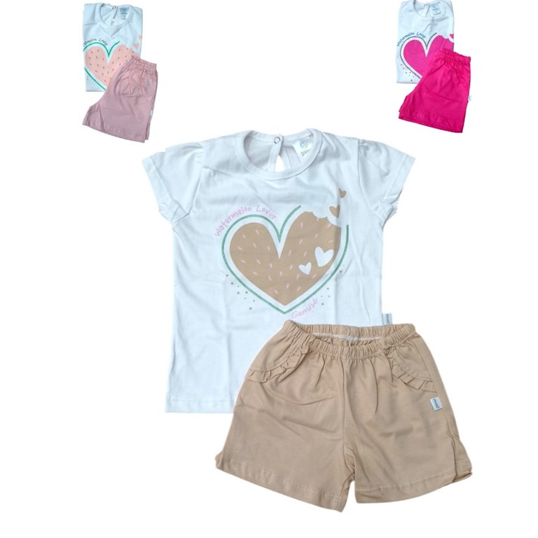 CONJUNTO REMERA MANGA CORTA ESTAMPADA NENITAS Y SHORT COLOR LISO ALGODON GAMISE