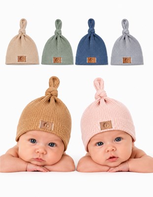 GORRO EN WAFFLE CON NUDO EN PUNTA PARA BEBE. GAMISE