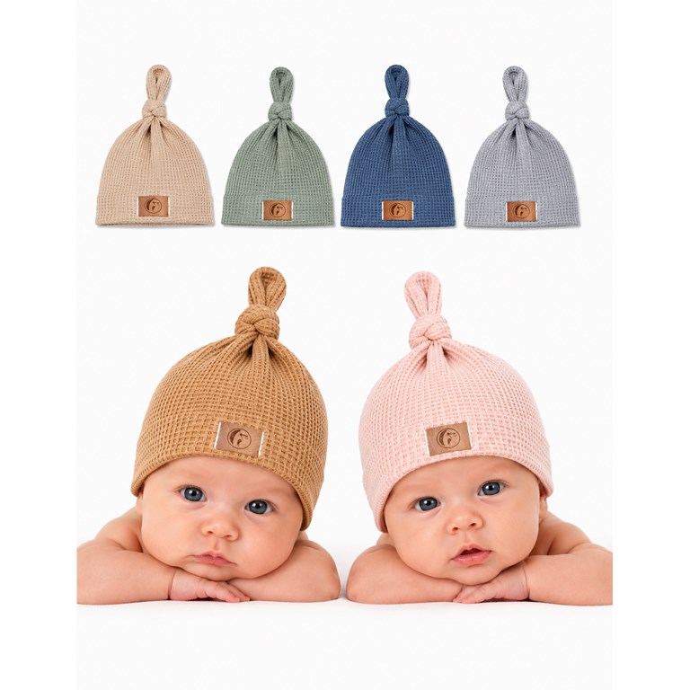 GORRO EN WAFFLE CON NUDO EN PUNTA PARA BEBE. GAMISE