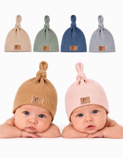 GORRO EN WAFFLE CON NUDO EN PUNTA PARA BEBE. GAMISE