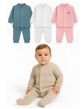 Conjunto de saquito y babucha tela panal colores claros gamise