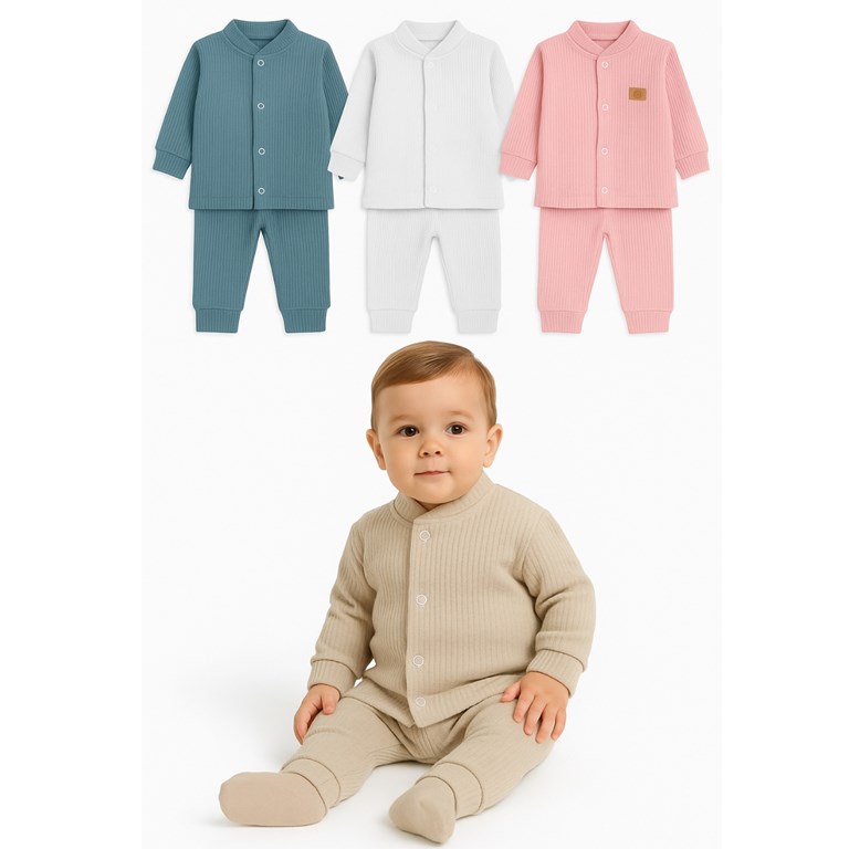 Conjunto de saquito y babucha tela panal colores claros gamise