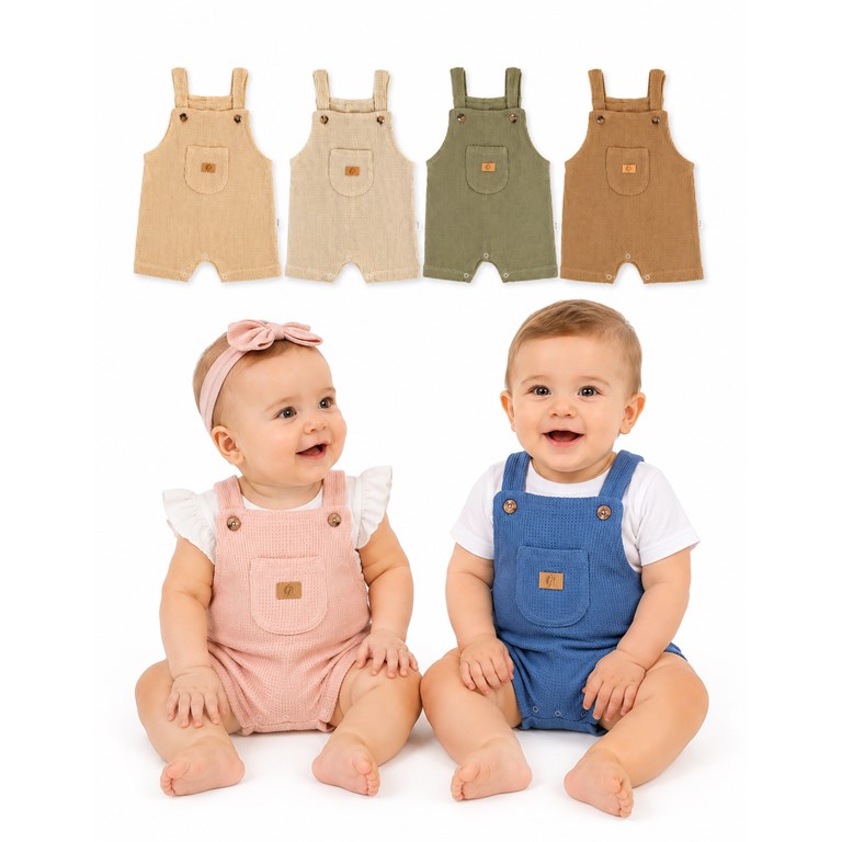 Jardinero corto tela waffle para bebe. Gamise