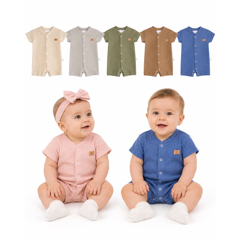 Enterito bebe tela waffle  colores claros. Gamise