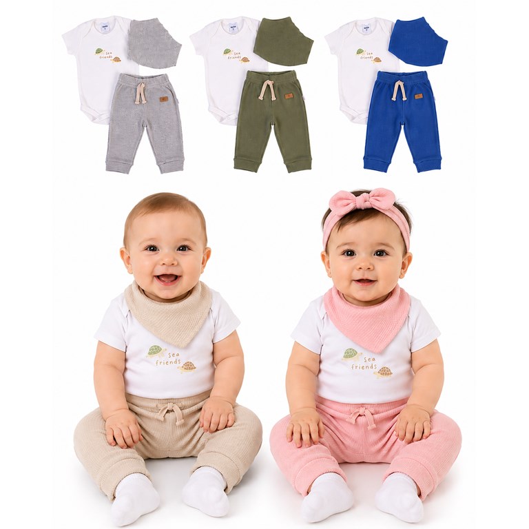 ESTUCHE SET BABUCHA BODY CON ESTAMPA Y BANDANA. EN TELA WAFFLE. GAMISE