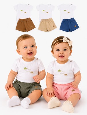 ESTUCHE SET BODY MANGA CORTA CON ESTAMPA + SHORT. EN TELA WAFFLE. GAMISE