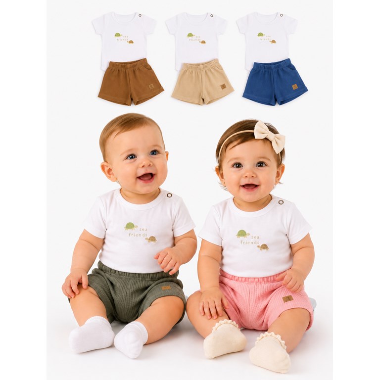 ESTUCHE SET BODY MANGA CORTA CON ESTAMPA + SHORT. EN TELA WAFFLE. GAMISE