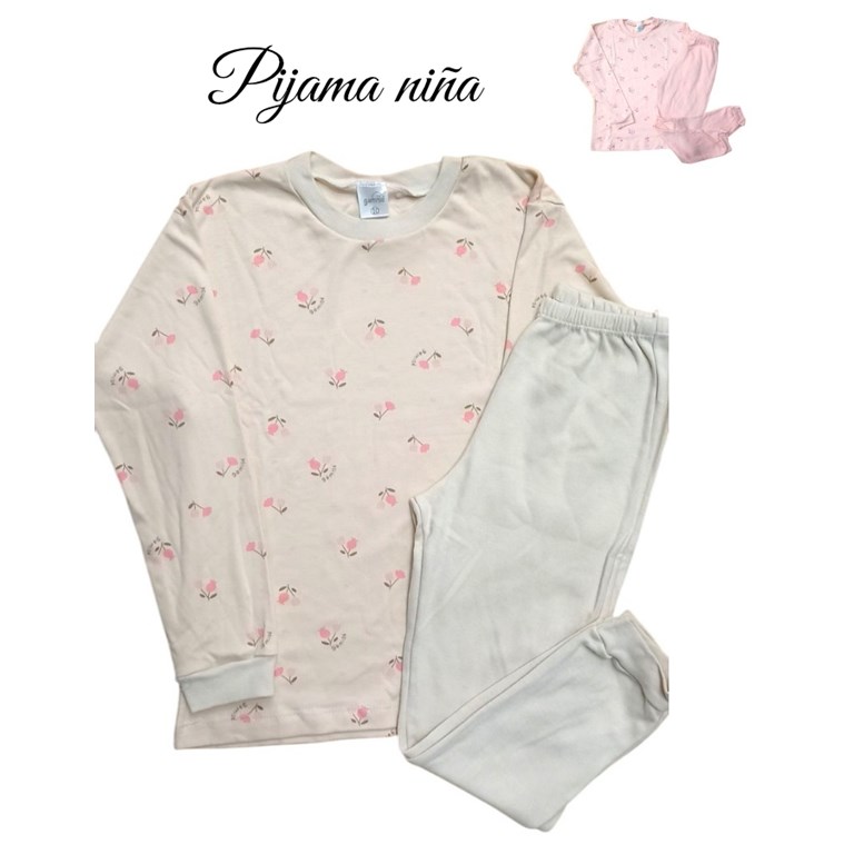 PIJAMA PARA NENA REMERA ESTAMPA FLORES  Y PANTALÓN LISO. GAMISE