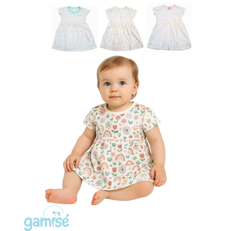 VESTIDO PARA BEBA MANGA CORTA ESTAMPADO FLORES GAMISE