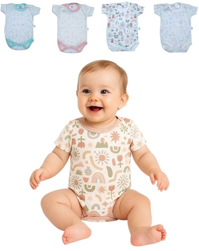 BODY MANGA CORTA PARA BEBA ESTAMPADO PRIMAVERA MARIPOSAS CONEJOS Y PAJARITOS GAMISE