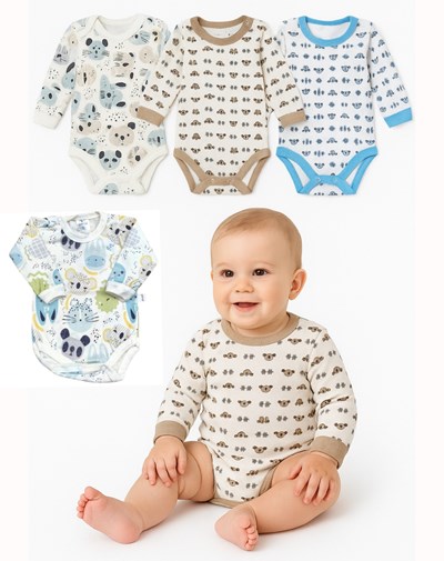 BODY MANGA LARGA LINEA ESTAMPADO AVENTURA BEBE. COLORES SURTIDOS. GAMISE.