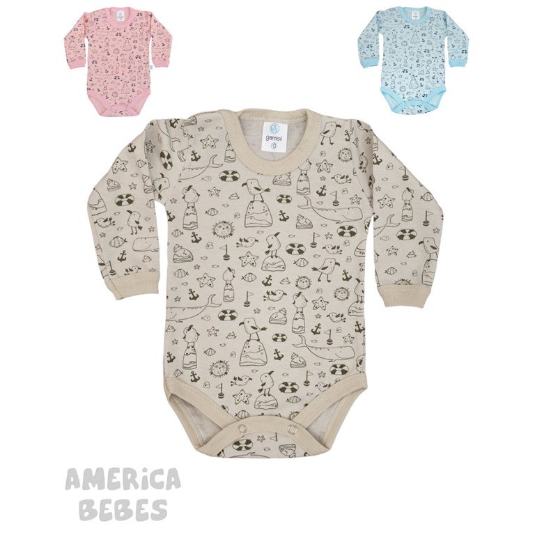 BODY M/L BASE DE COLOR ESTAMPADO.SAFARI / ROCK/ PLAYA BEBE Y BEBA. GAMISE