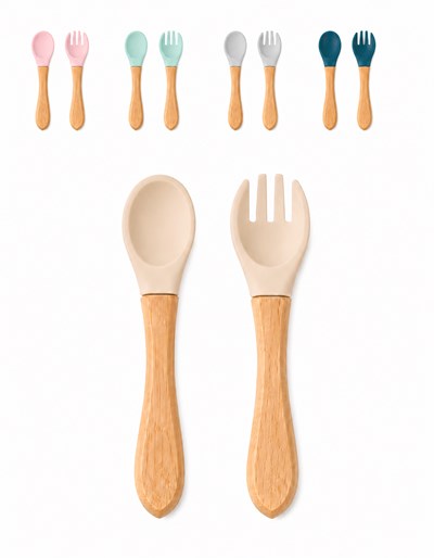 SET CUBIERTOS: CUCHARA + TENEDOR DE SILICONA