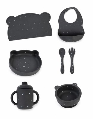 SET COMPLETO  ESTRTELLA 6 PIEZAS. PLATO, CUBIERTOS, VASO, INDIVIDUAL, BABERO Y BOWL.