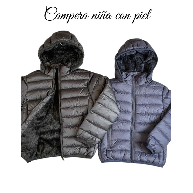 Campera con piel y capucha desmontable con piel. Colores: Negro, Fuscia, Rosa, Azul