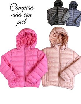 Campera con piel y capucha desmontable con piel. Colores: Negro, Fuscia, Rosa, Azul