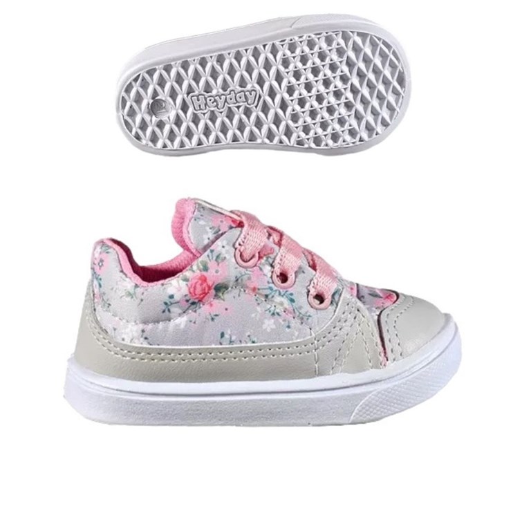 A186 GRIS  ZAPATILLA ACORDONADA COMBINADA FLOREADO TIPO LIBERTY Y LISO HEYDAY