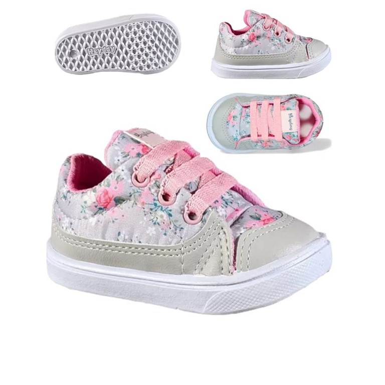 A186 GRIS  ZAPATILLA ACORDONADA COMBINADA FLOREADO TIPO LIBERTY Y LISO HEYDAY