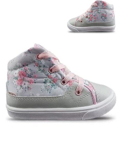 A189 GRIS BOTITA ACORDONADA ESTAMPADA FLORES. HEYDAY