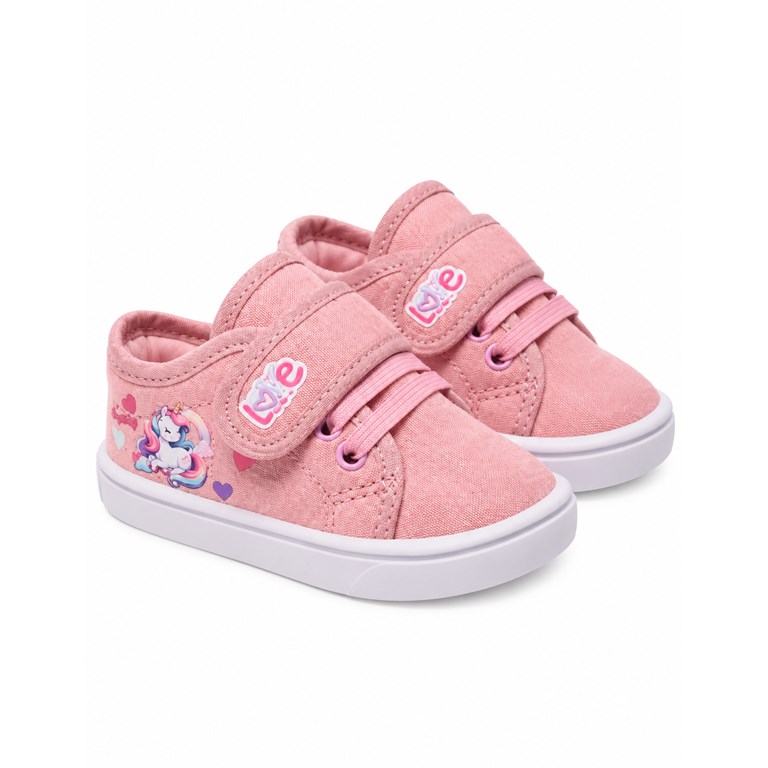 A231 ROSA ZAPATILLA NENA CON ABROJO Y ESTAMPA. HEY DAY