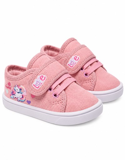 A231 ROSA ZAPATILLA NENA CON ABROJO Y ESTAMPA. HEY DAY
