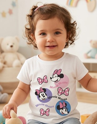 REMERA MANGA CORTA ESTAMPA MINNIE MOÑOS BEBA. DISNEY