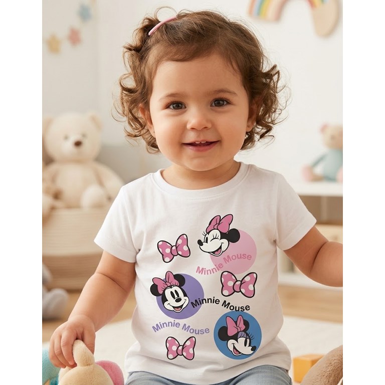 REMERA MANGA CORTA ESTAMPA MINNIE MOÑOS BEBA. DISNEY