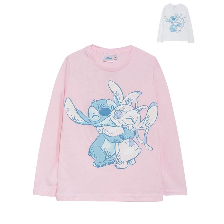 REMERA DE NENA MANGA LARGA ESTAMPA STITCH Y ANGEL. DISNEY
