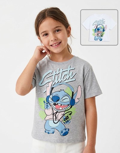 REMERA MANGA CORTA STITCH CON AURICULARES. DISNEY