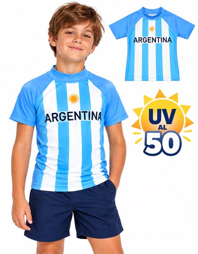 REMERA MANGA CORTA ARGENTINA UV50+.  DISNEY
