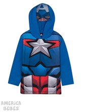 REMERA MANGA LARGA KERSEY PARA NIÑO ESTAMPADA CAPITAN AMERICA CON CAPUCHA MASCARA DISNEY