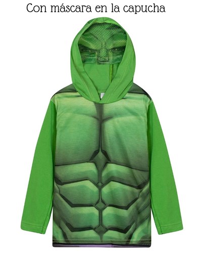 REMERA MANGA LARGA NIÑO ESTAMPA HULK CON CAPUCHA MASCARA. ROLFY
