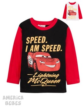 REMERA PARA NIÑO ALGODON ESTAMPADA CARS RAYO MC QUEEN COMBINADA DISNEY