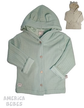 SAQUITO PARA BEBE VARON ALGODON FORRADO CON CAPUCHA Y OREJITAS BABY SKIN